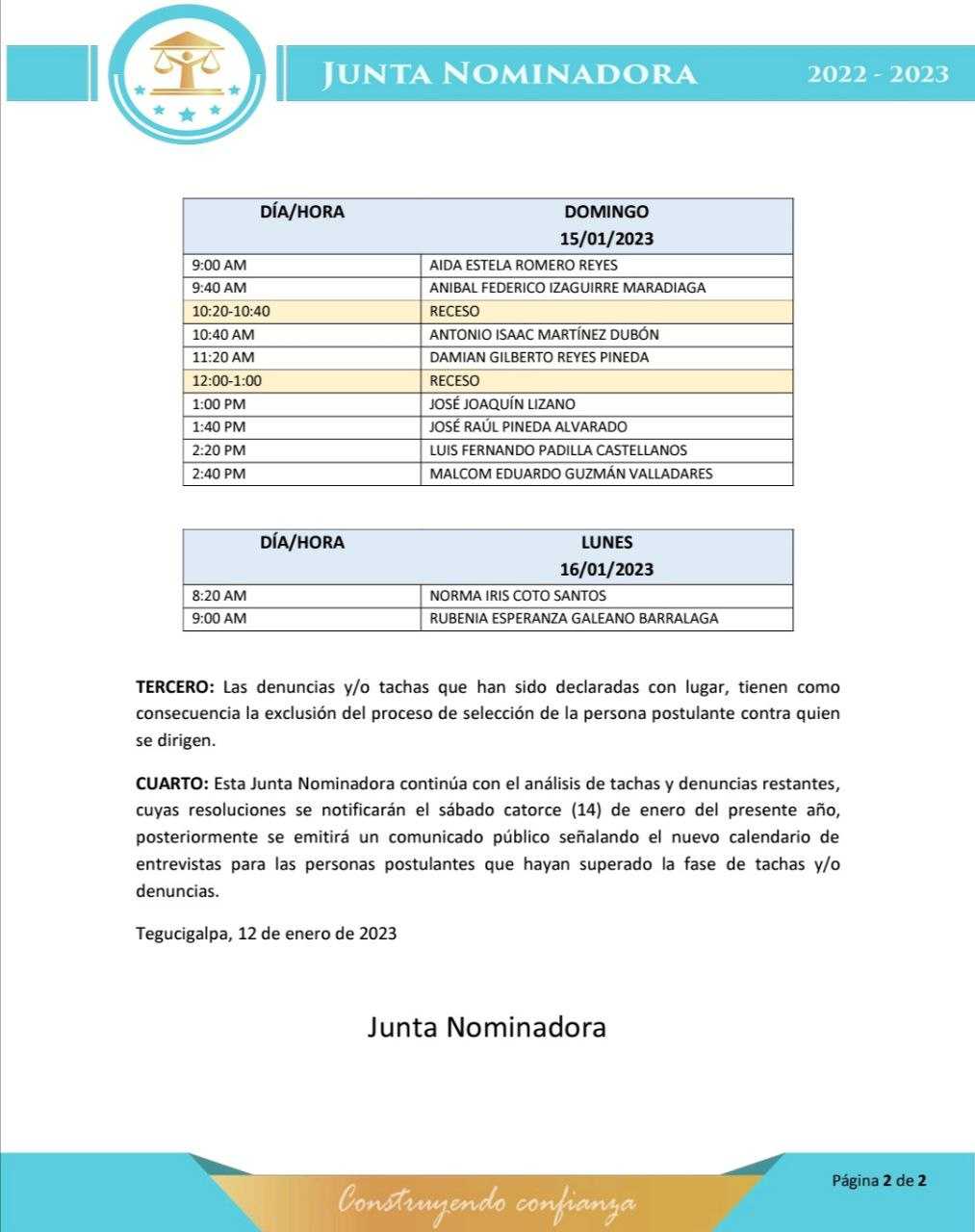 Tercer listado de entrevistas